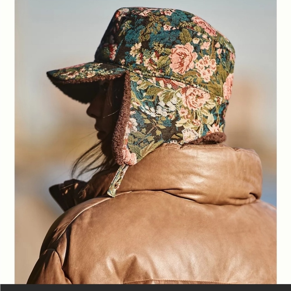 Anthropologie Black Brocade Trapper Hat